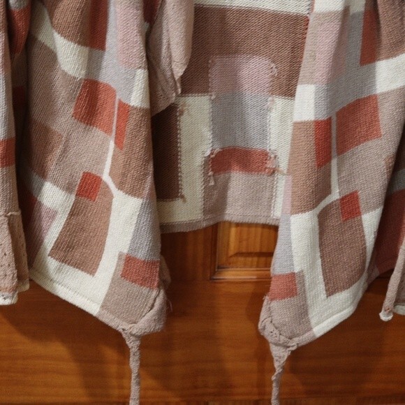 Wildroot Retro Ruffle Vintage Cardigan Sweater LG Shades of Brown Geometric - Picture 4 of 13
